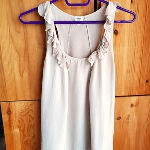 Aritzia Wilfred Taupe Silk Sleeveless Ruffled Neck Blouse size Small